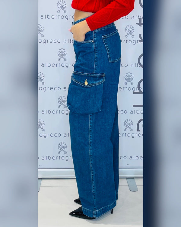 Jeans donna a palazzo cargo