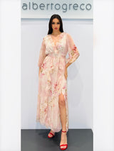 Abito lungo in organza fantasia