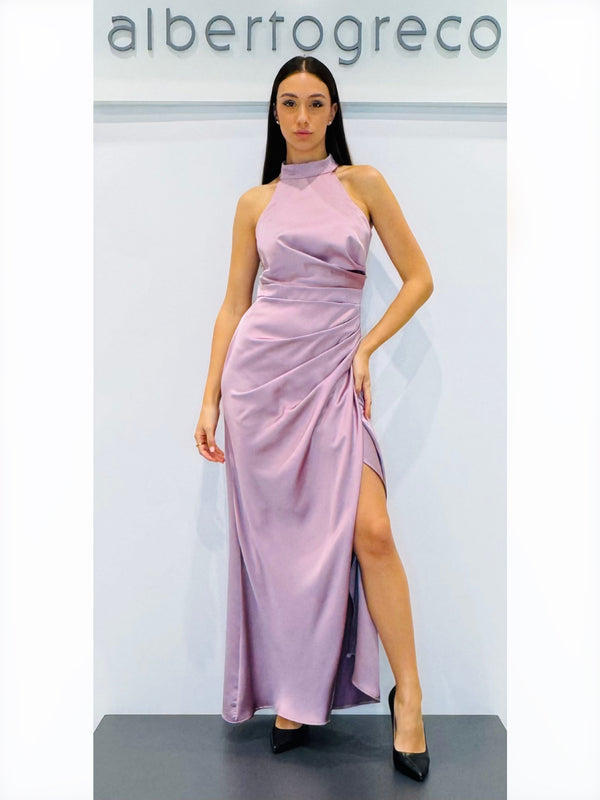 Abito lungo a sirena in raso