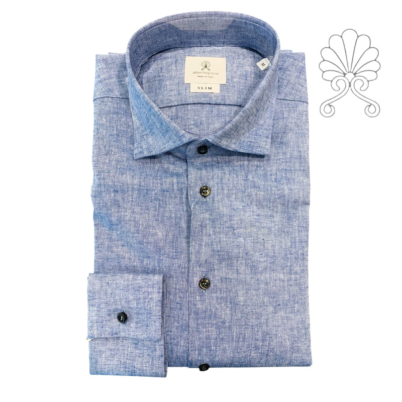 Camicia uomo collo francese in misto lino