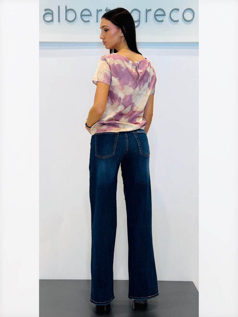 Blusa con manica corta fantasia