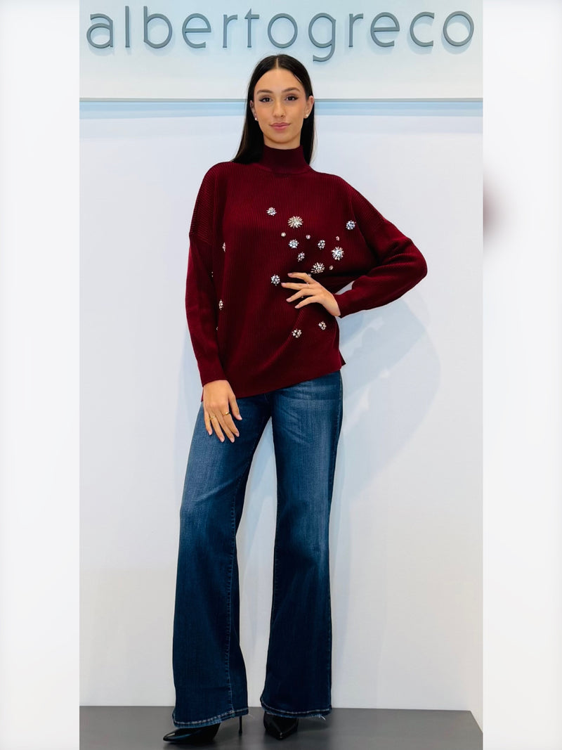 Maglia con ricamo di cristalli