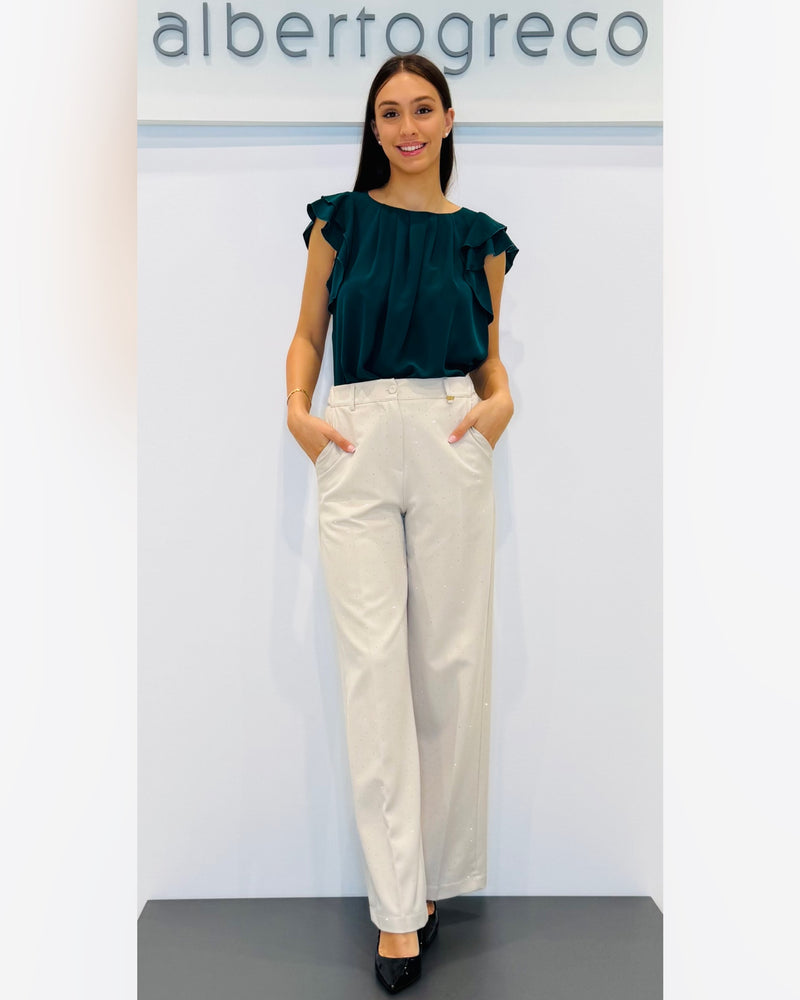 Blusa in georgette con maniche con motivo a rouches