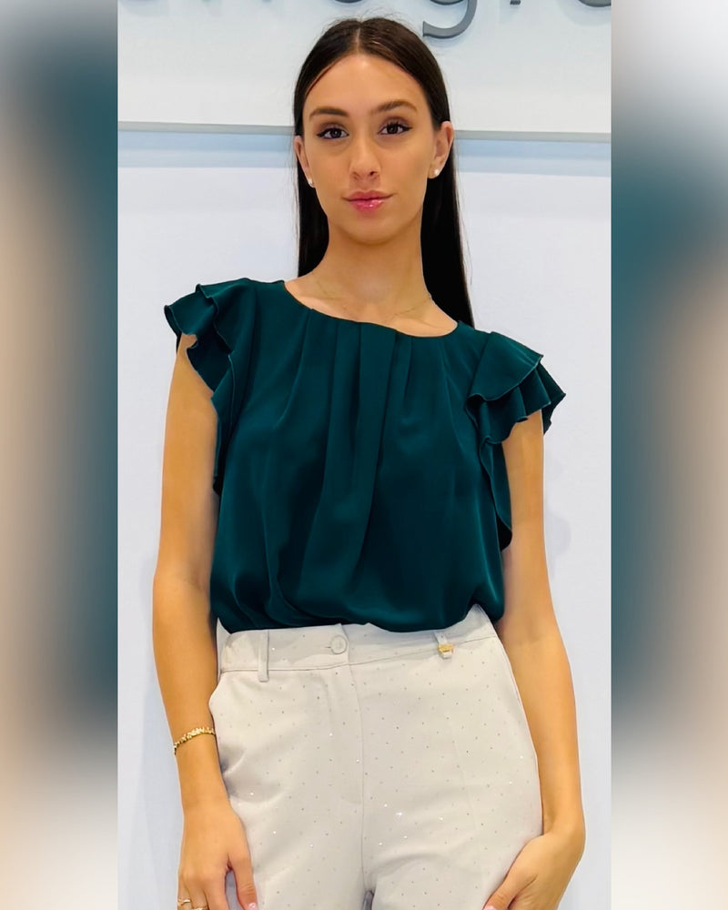 Blusa in georgette con maniche con motivo a rouches