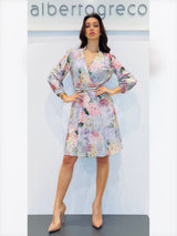 Abito corto con manica lunga in misto viscosa