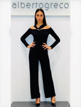 Pantaloni Palazzo vita alta in tessuto elasticizzato