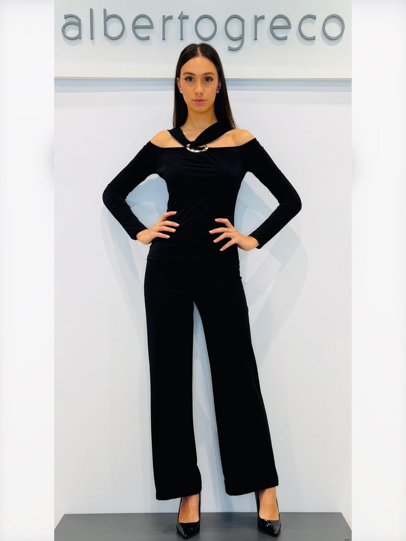 Pantaloni Palazzo vita alta in tessuto elasticizzato