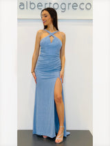 Abito a sirena in jersey glitterato