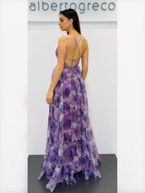 Abito lungo in organza fantasia