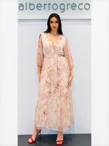 Abito lungo in organza fantasia