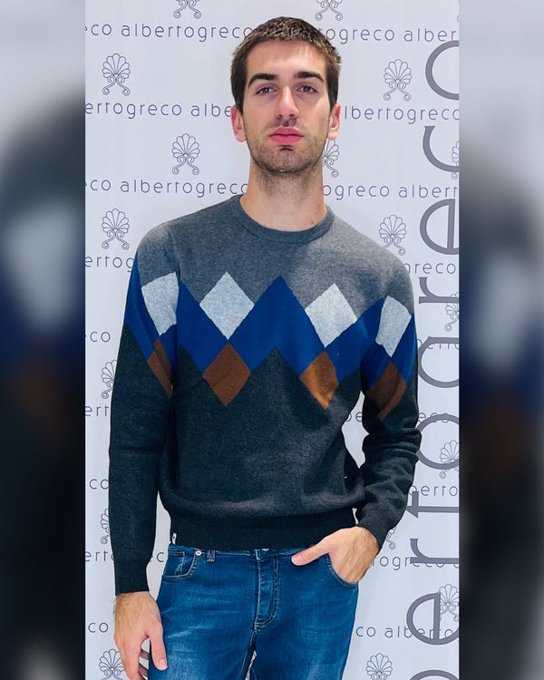 Maglia uomo jacquard a rombi multicolor