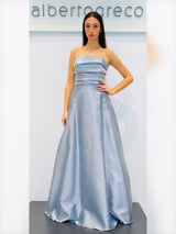 Abito lungo bustier in raso cangiante