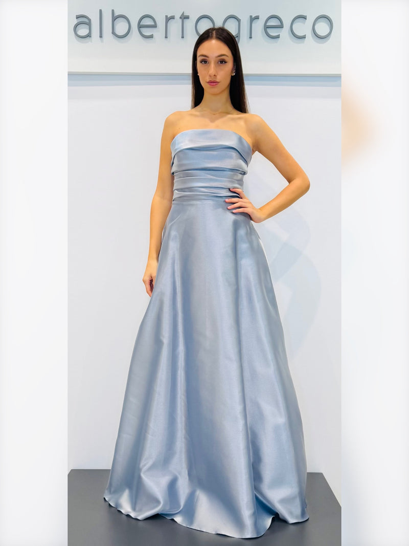 Abito lungo bustier in raso cangiante