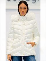 Piumino donna con bordo cappuccio in eco pelliccia