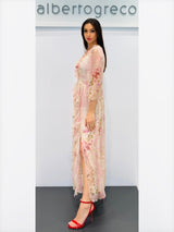 Abito lungo in organza fantasia