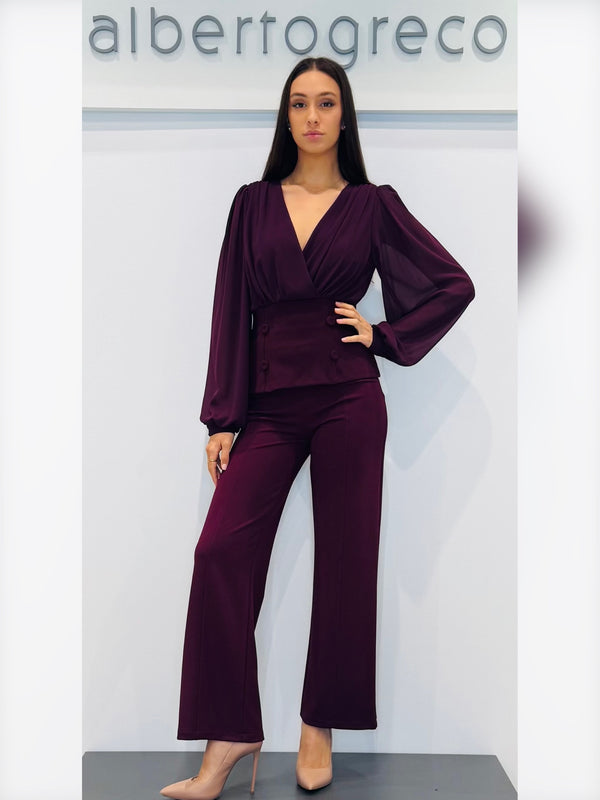 Blusa in georgette con fascia in vita in crepe