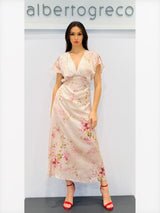 Abito midi in raso leggero fantasia