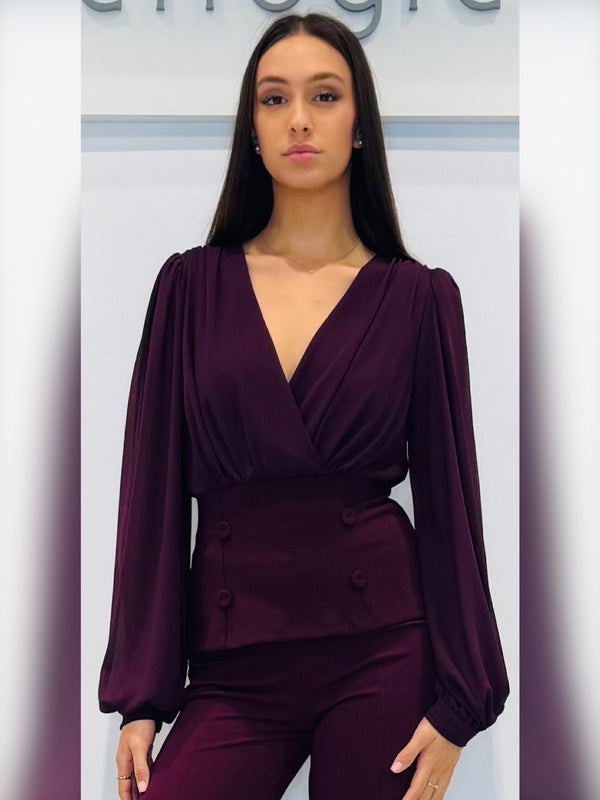 Blusa in georgette con fascia in vita in crepe