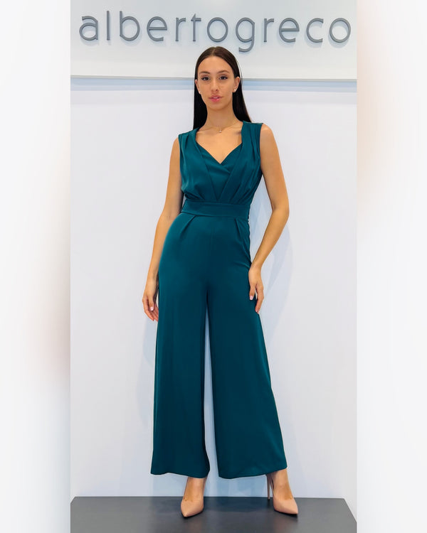 Tuta in cady con corpetto drappeggiato