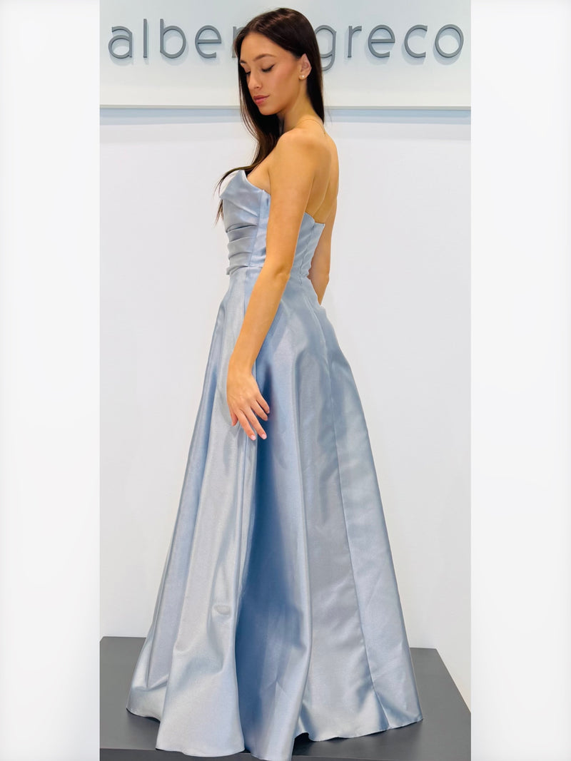 Abito lungo bustier in raso cangiante