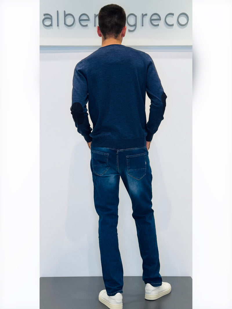 Maglia uomo girocollo in lana con toppe