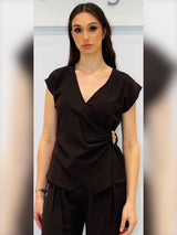 Blusa con scollatura incrociata in misto viscosa