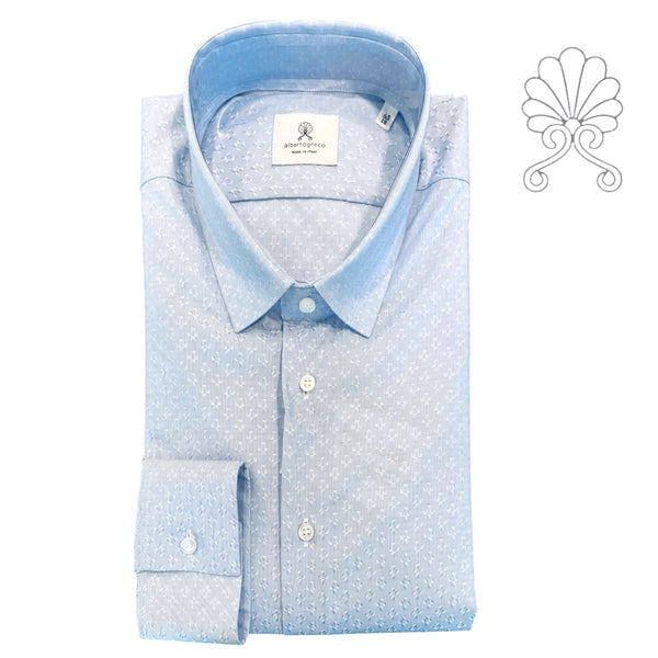 Camicia uomo in tessuto operato a disegno geometrico ton sur ton
