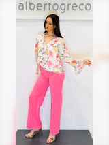 Blusa fantasia scollo a V con rouches