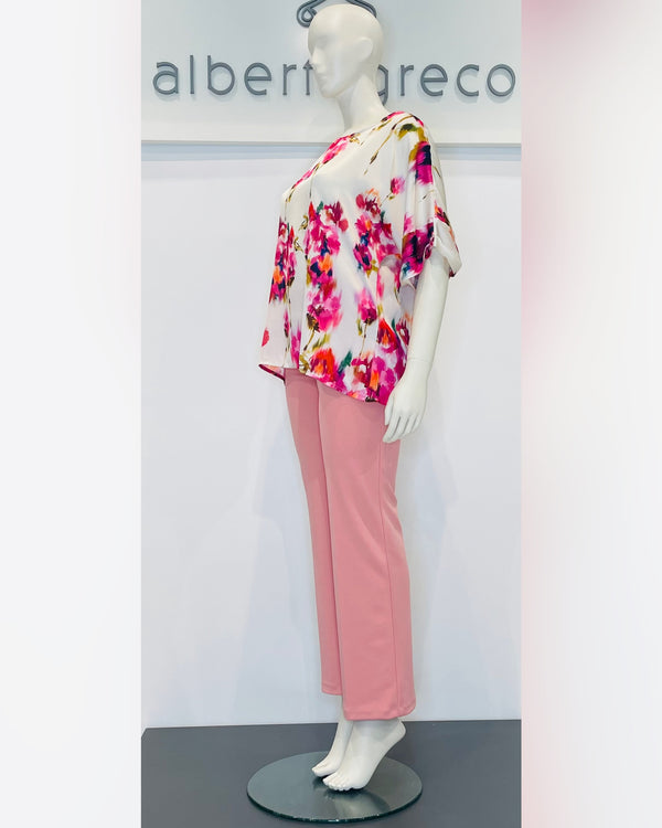 Blusa in raso fantasia floreale sfumata