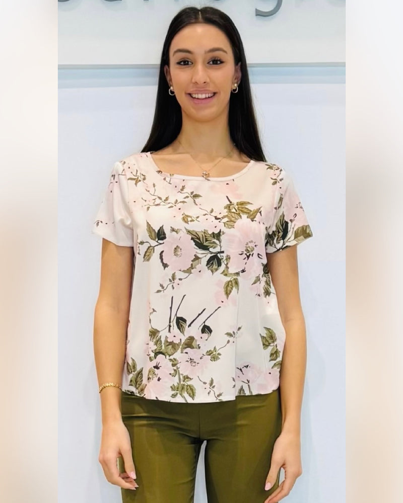 Blusa fantasia floreale con manica corta