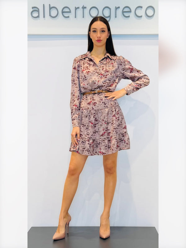 Abito corto fantasia con manica lunga