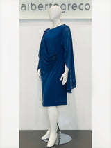 Abito corto in jersey con drappeggio in georgette