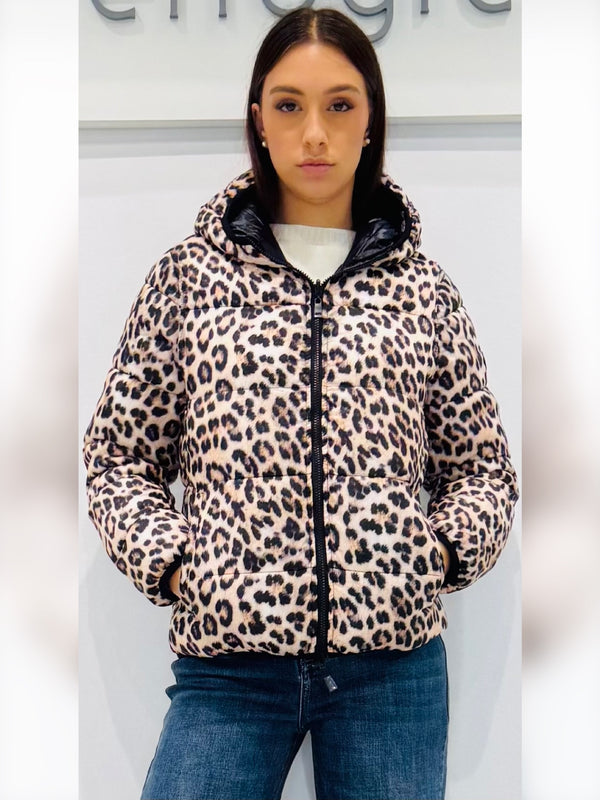 Piumino corto animalier reversibile