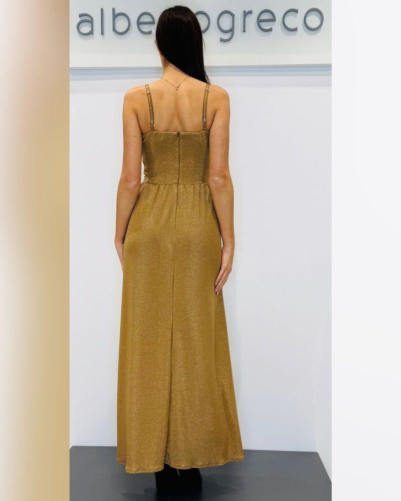 Abito lungo a bustier in jersey laminato