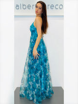 Abito lungo in organza fantasia
