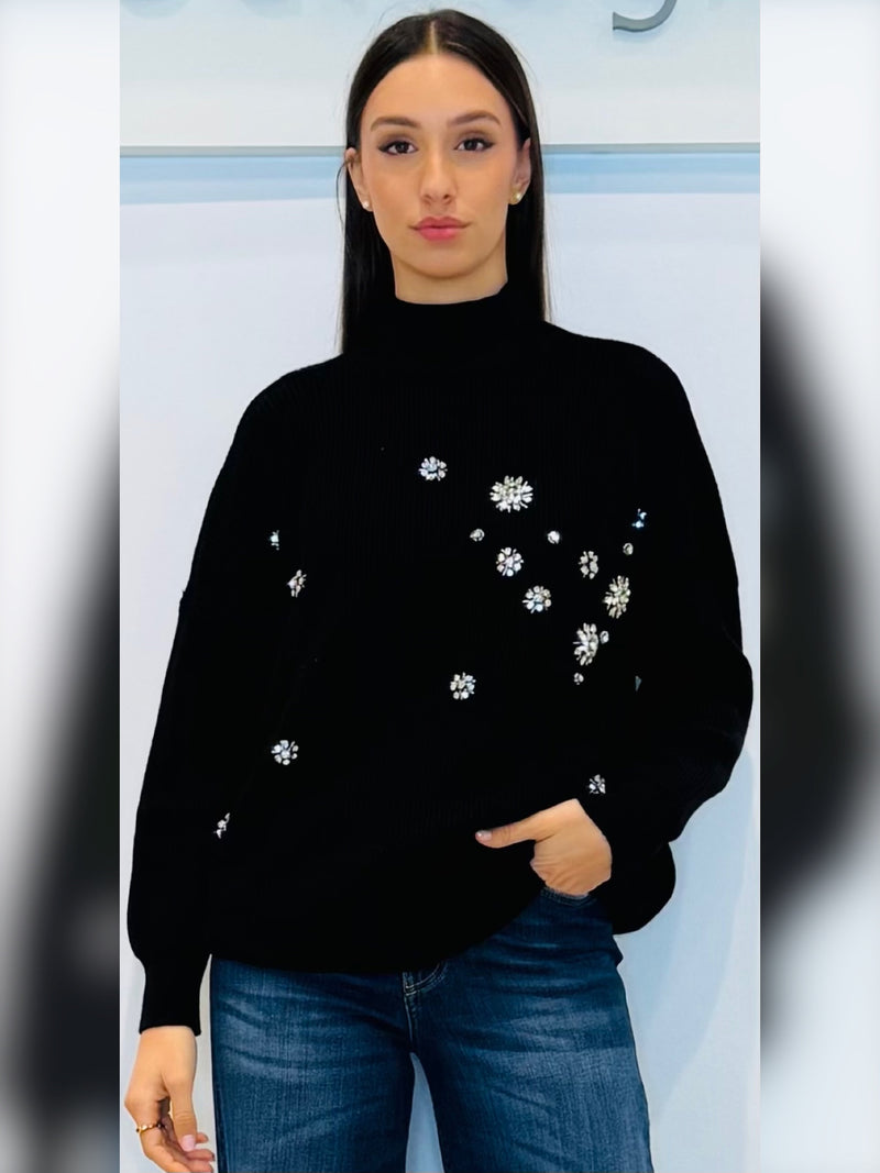 Maglia con ricamo di cristalli