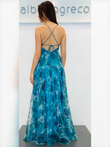 Abito lungo in organza fantasia