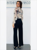 Blusa fantasia floreale con scollo a fiocco