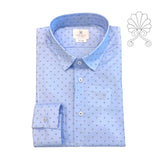 Camicia uomo fantasia stampa blu e bruciato