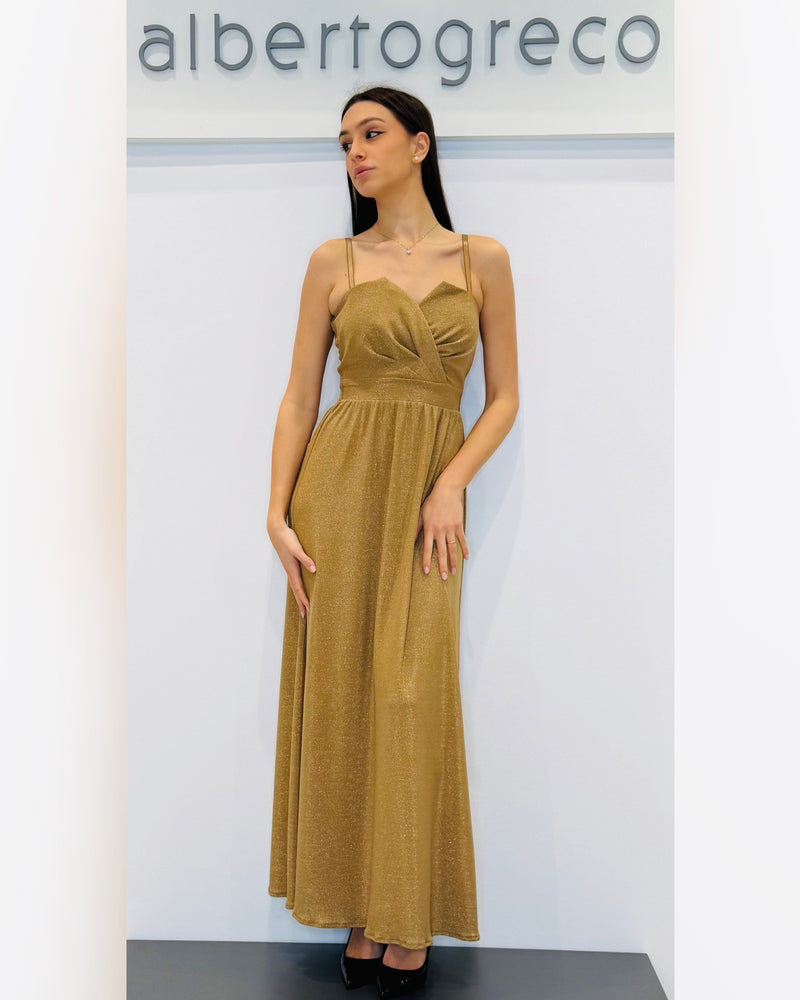 Abito lungo a bustier in jersey laminato