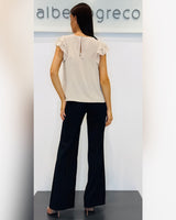 Blusa in georgette con maniche con motivo a rouches