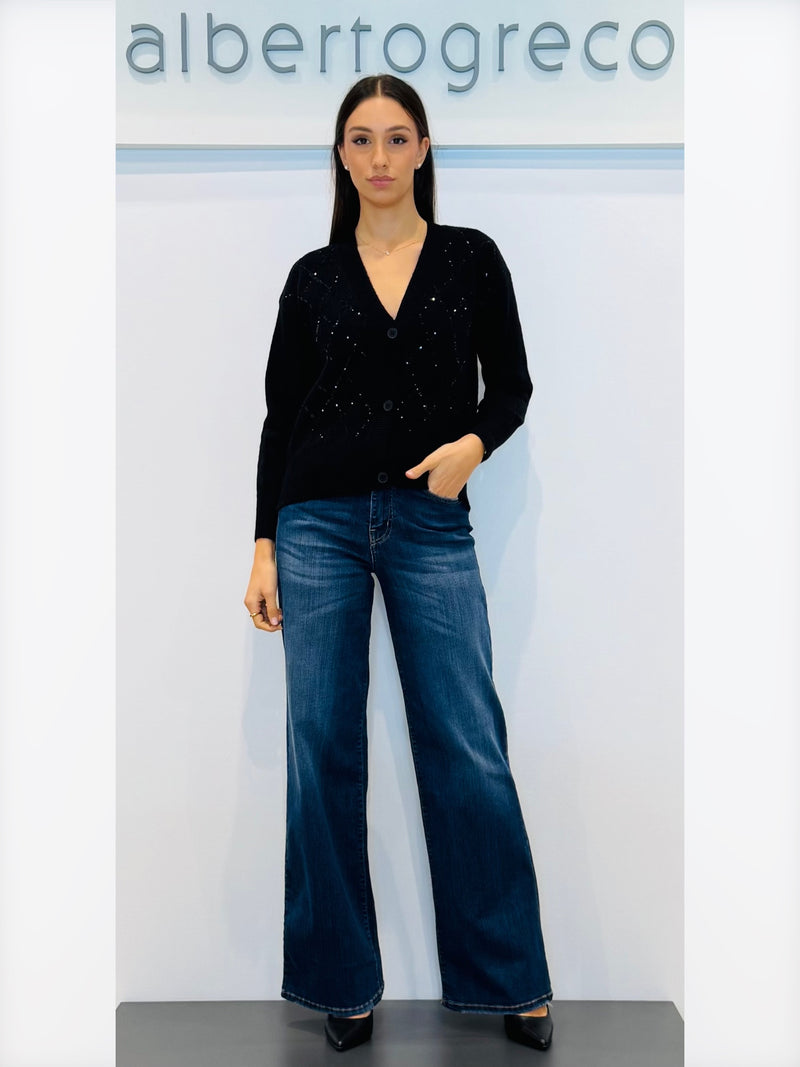 Cardigan over con davanti ricamato