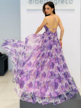 Abito lungo in organza fantasia