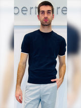 Tshirt in maglia con bordo manica in contrasto