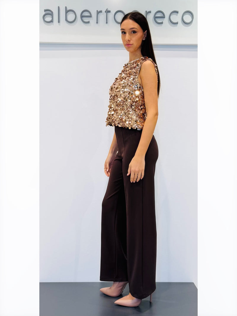 Pantaloni Palazzo vita alta in tessuto elasticizzato