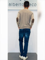 Maglia uomo girocollo in lana con toppe