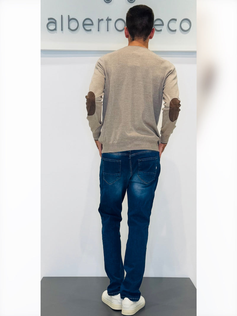 Maglia uomo girocollo in lana con toppe