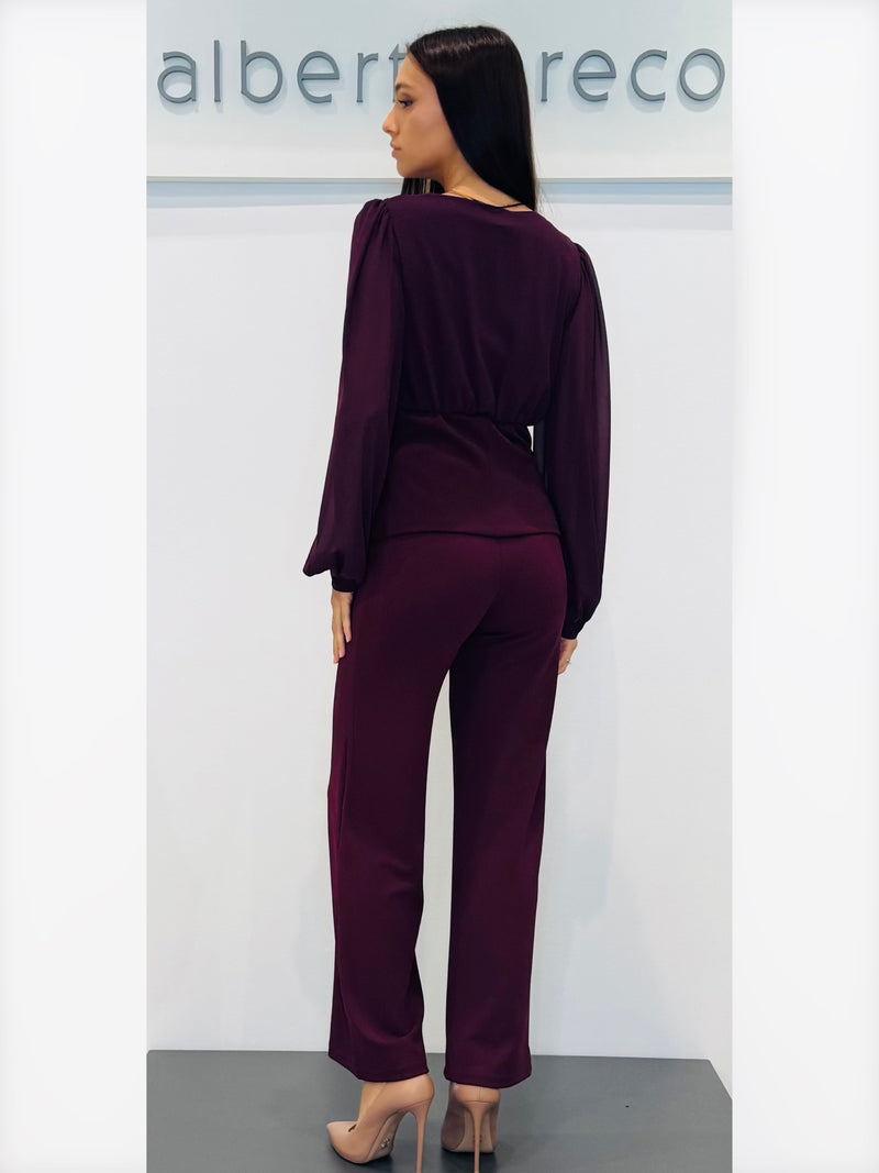 Blusa in georgette con fascia in vita in crepe