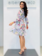 Abito corto con manica lunga in misto viscosa