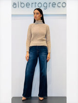 Maglia dolcevita con bordo in filato laminato su collo